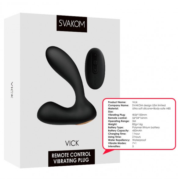 USA SVAKOM - VICK Prostate Massager (Wireless Remote - Chargeable)